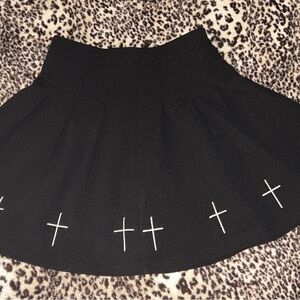 Pleated Black Skirt with Cross Embroidery